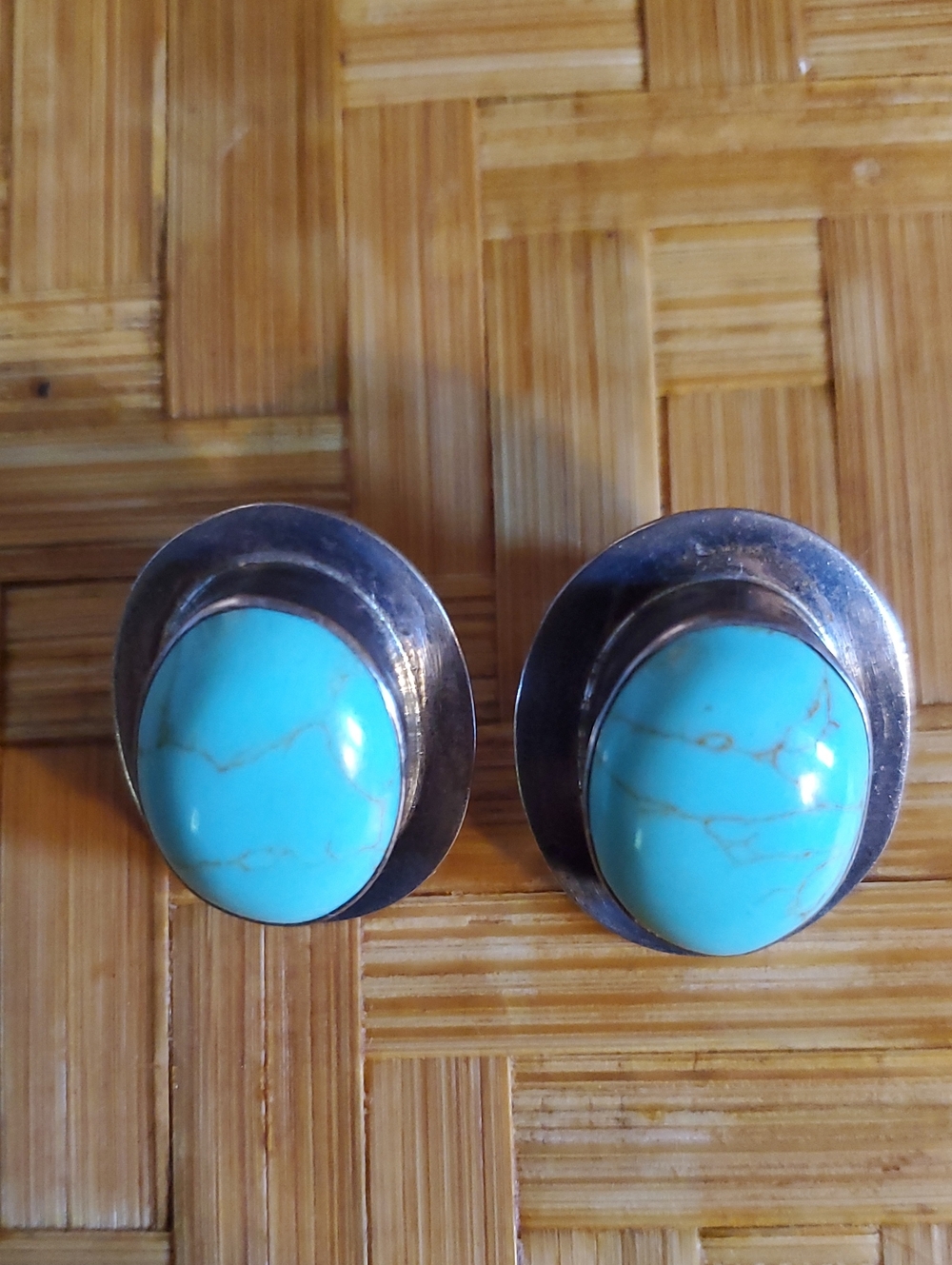 Taxco 925 Mexico Turquoise Earrings Vintage Sterling Silver Solid 17 Grams